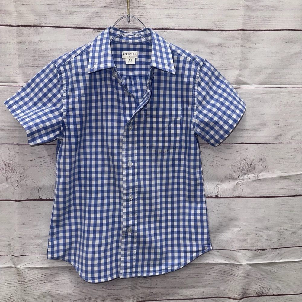 Crewcuts Boys Short Sleeve Gingham Button Down Shirt Size 4-5